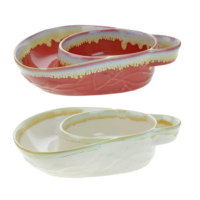 Roe & Moe Stoneware Soup & Side  Chips & Dip Bowl Set of 2 by Roe & Moe (Cream and Red) - Image 3